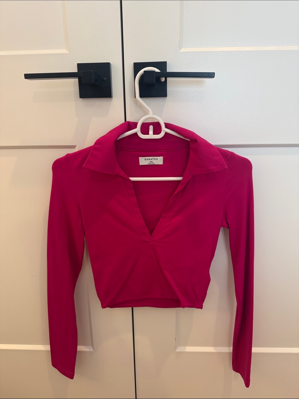 Babaton Collared Long-Sleeve Top in Bright Fuchsia